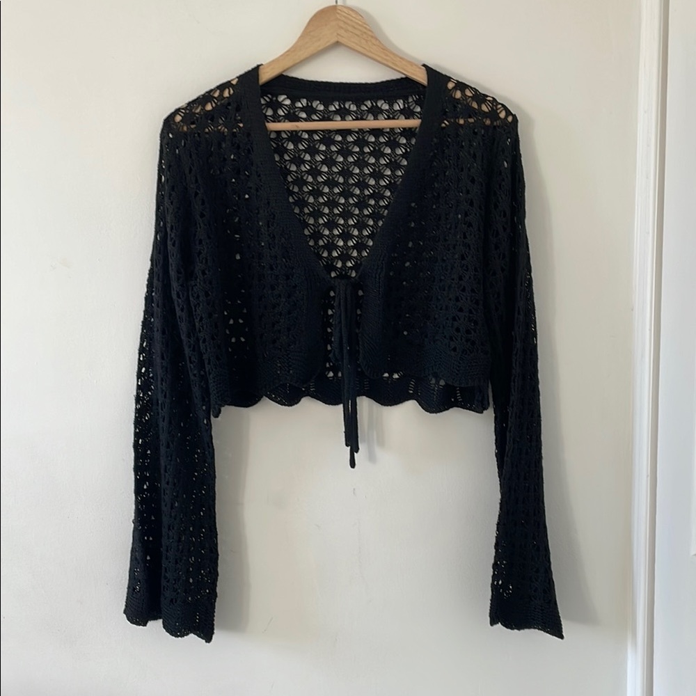 Black Crochet cropper Wrap Cover-up / Cardigan